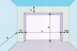 Размеры, необходимые для установки секционных ворот: А — ширина проёма; В — высота проёма; Сл, Спр — расстояние от края проема до боковой стены слева и справа; Н - расстояние от верха проёма до потолка (притолока); D — глубина гаража.